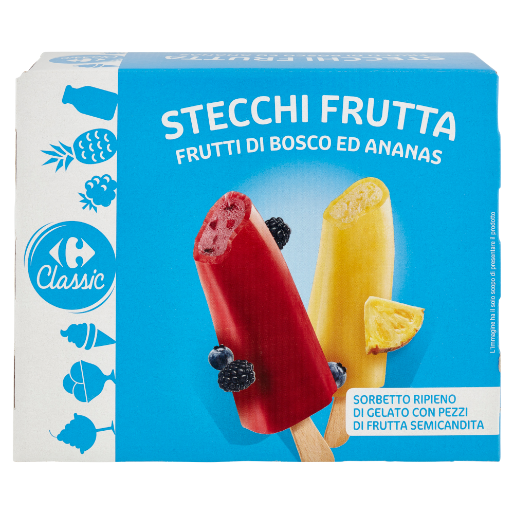 Carrefour Classic Stecchi Frutta Frutti di Bosco e Ananas 3+3 360 g