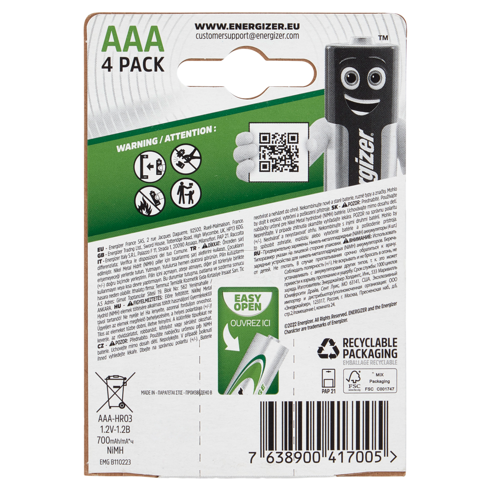 Energizer Accu Recharge Power Plus AAA 4 pz