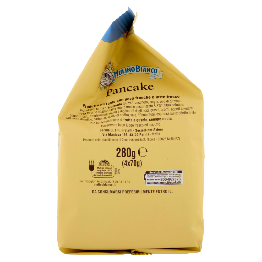 Mulino Bianco Pancake Merenda 100% Latte Fresco Italiano e Farina Sostenibile 8 Porzioni 280g