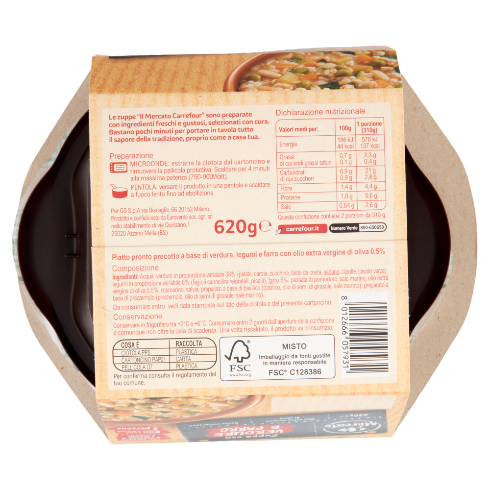 Carrefour il Mercato Zuppa con Verdure e Farro 620 g