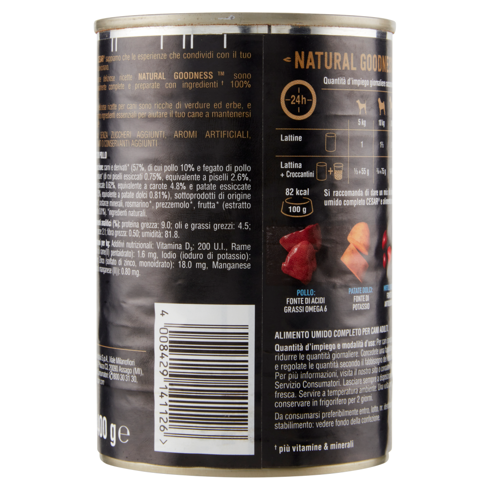 Cesar Natural Goodness Cibo Umido Cane con Pollo, con Patate Dolci, Piselli e Mirtillo Rosso 400 g