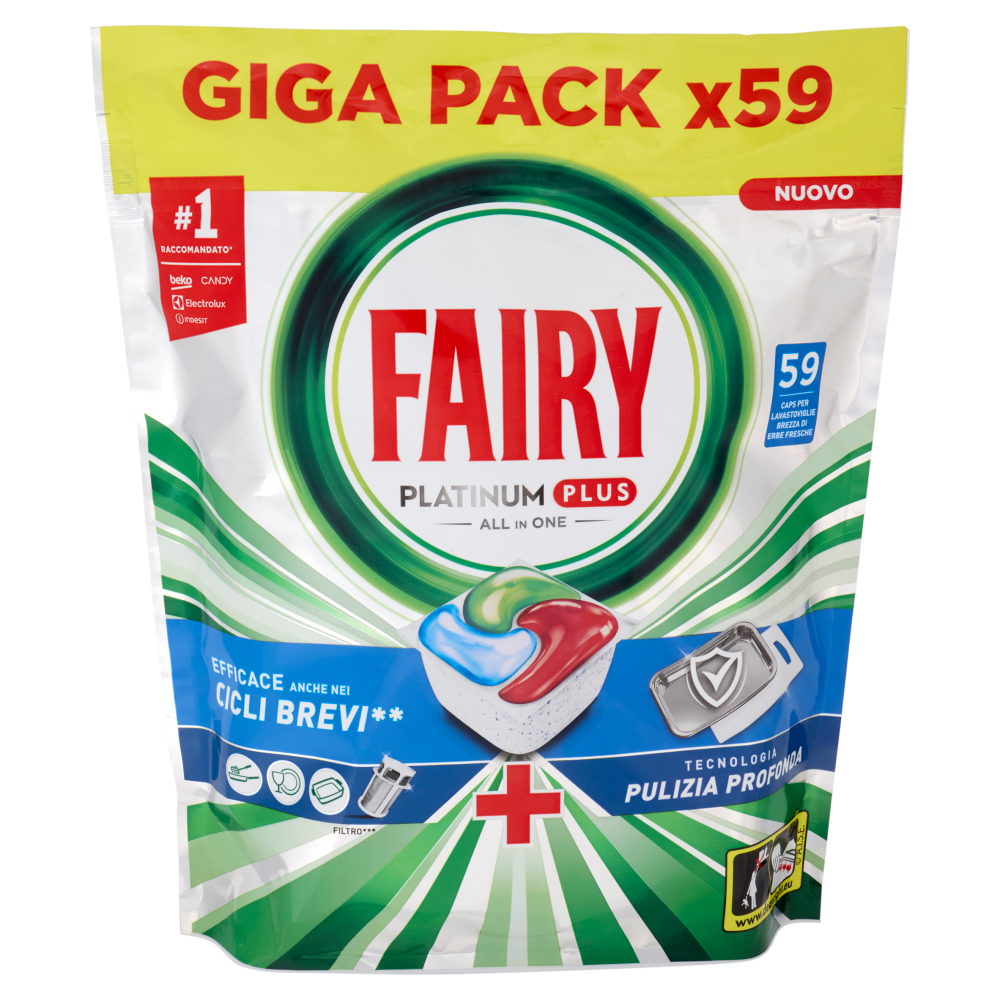 Fairy Pastiglie Lavastoviglie Platinum Plus All in One, Detersivo Piatti Erbe Fresche, 59 Caps 915 g
