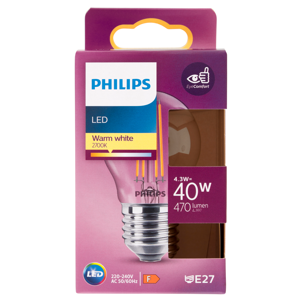 Philips Led sfera filamento 40W E27 2700K