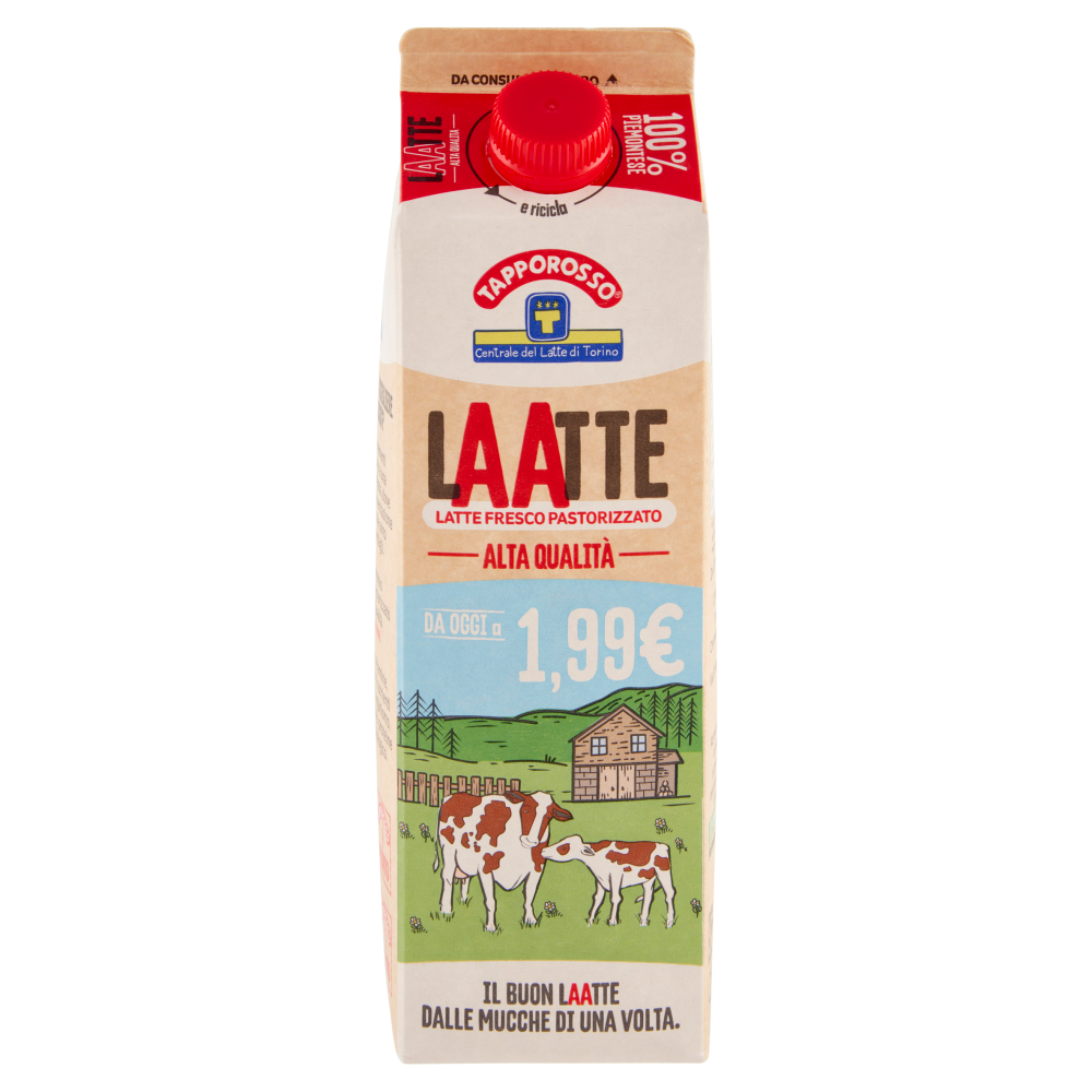 Centrale del Latte di Torino Tapporosso Laatte Latte Fresco Pastorizzato Intero Alta Qualit&agrave; 1000 ml