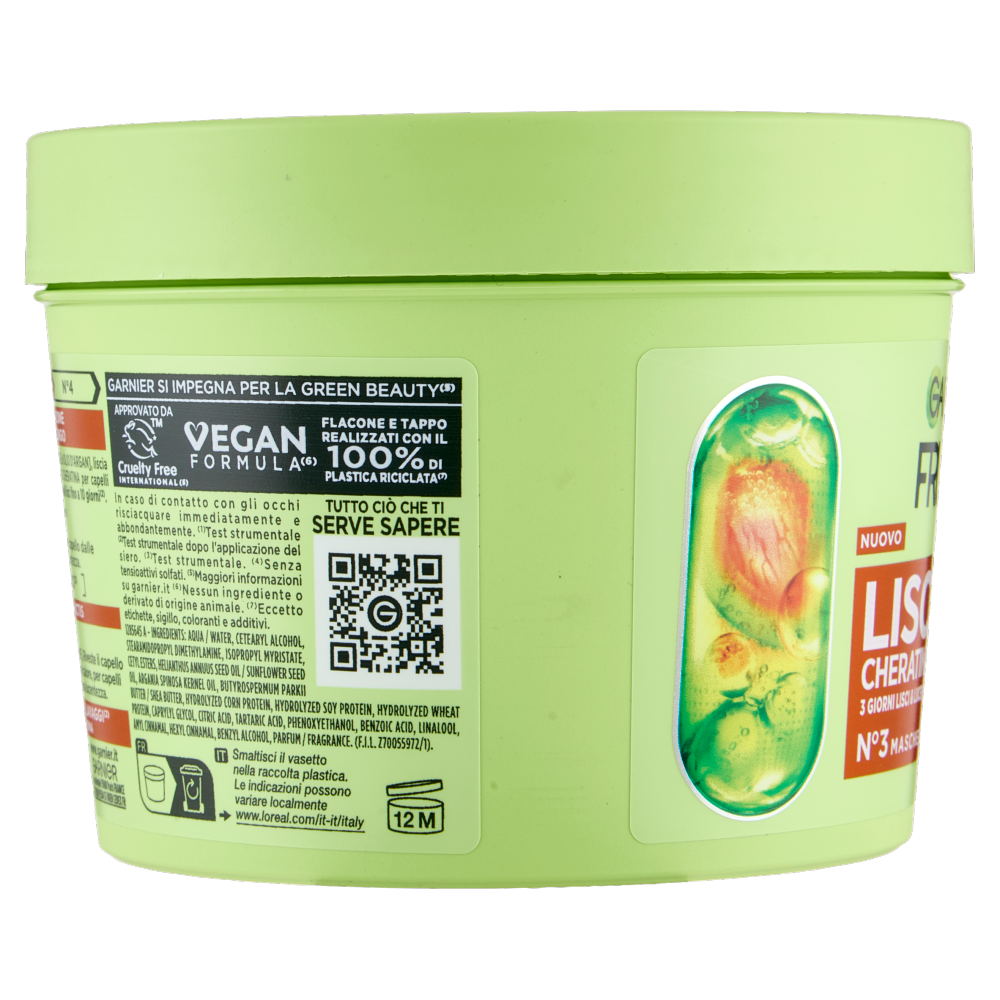 Fructis Lisci Cheratina N°3 Maschera, per Capelli Crespi, Secchi e Spenti, 370 ml