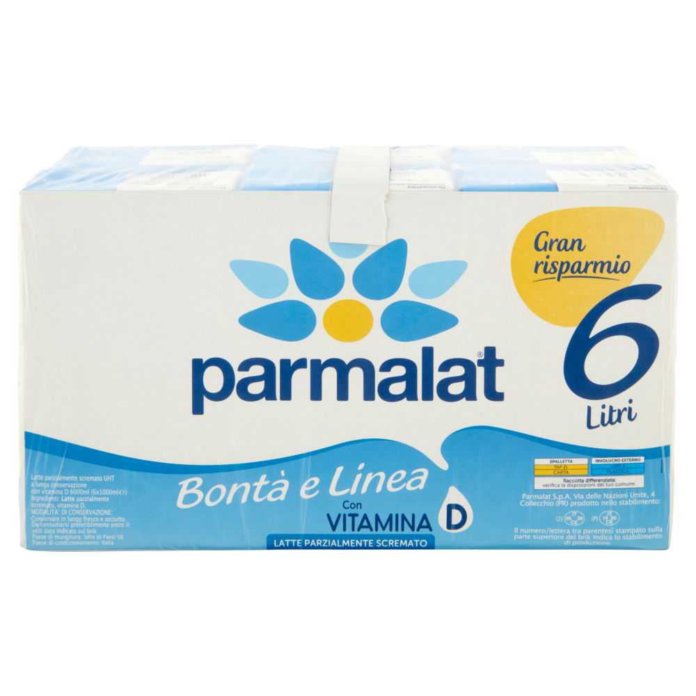 parmalat Bont&agrave; e Linea con Vitamina D Latte Parzialmente Scremato 6 x 1000 ml