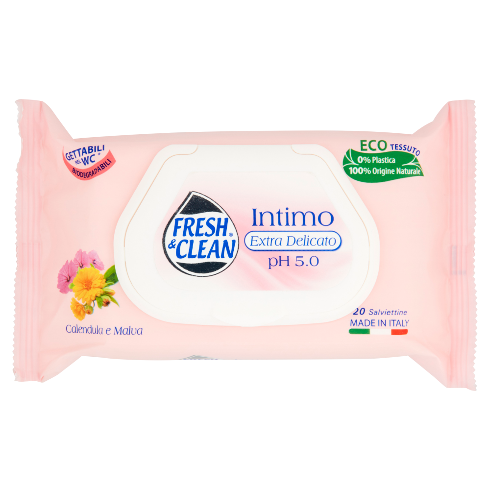 Fresh & Clean Intimo Extra Delicato pH 5.0 Salviettine Calendula e Malva 20 pz