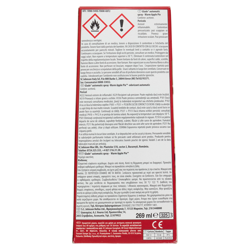 Glade Automatic Spray, Profumatore per Ambienti, Fragranza Warm Apple Pie 269 ml