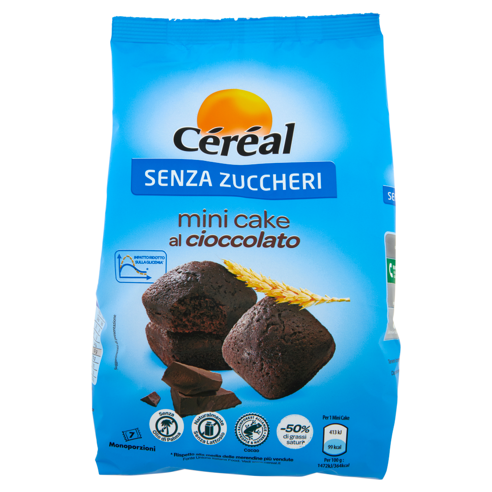 Céréal, Mini Cake gusto Cioccolato, Senza Zuccheri, Senza Lattosio, Senza Olio di Palma - 7x28 g