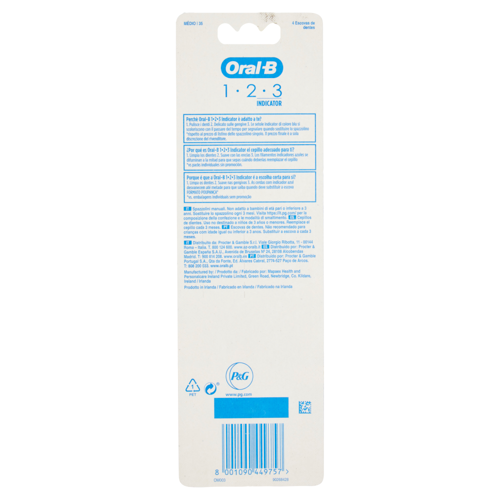 Oral-B Spazzolino ManuaIe Denti Indicator 1-2-3 Medio | 35 4 pz