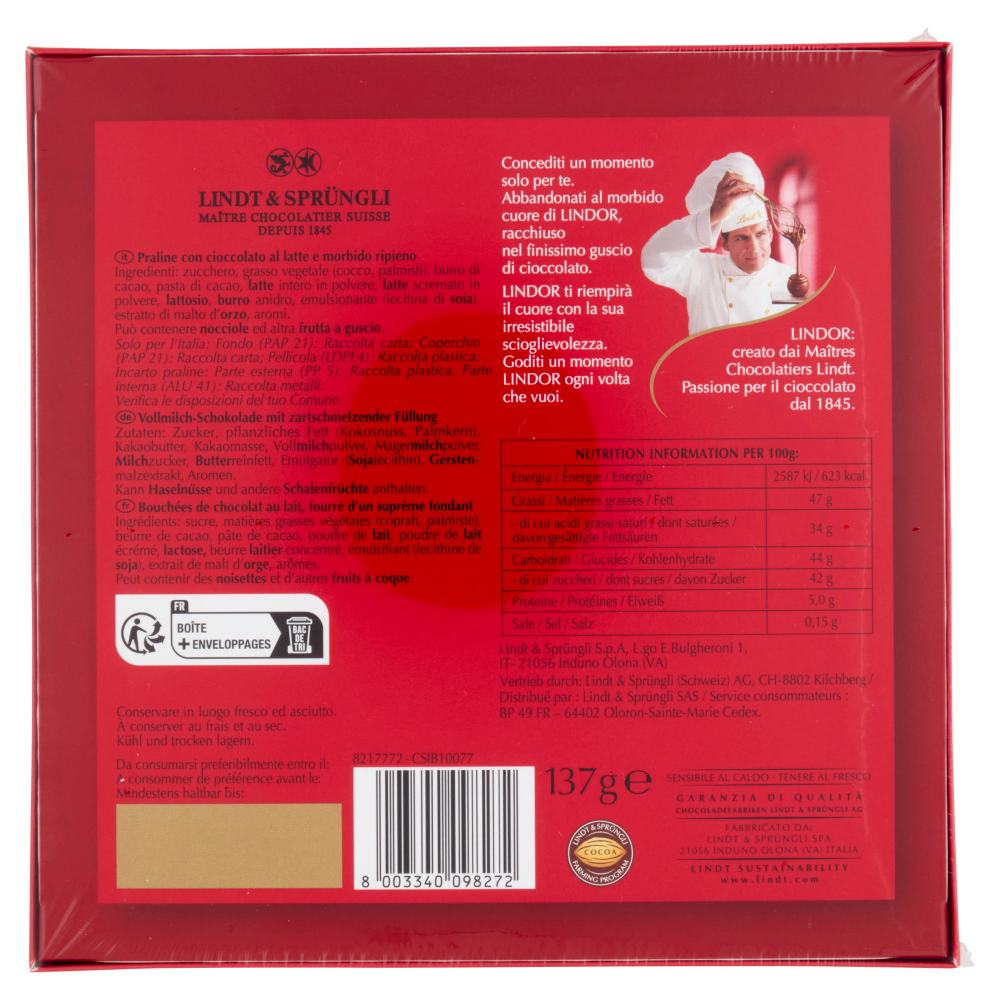 Lindt Lindor Cioccolatini Cioccolato al latte Scatola Natale 137 g