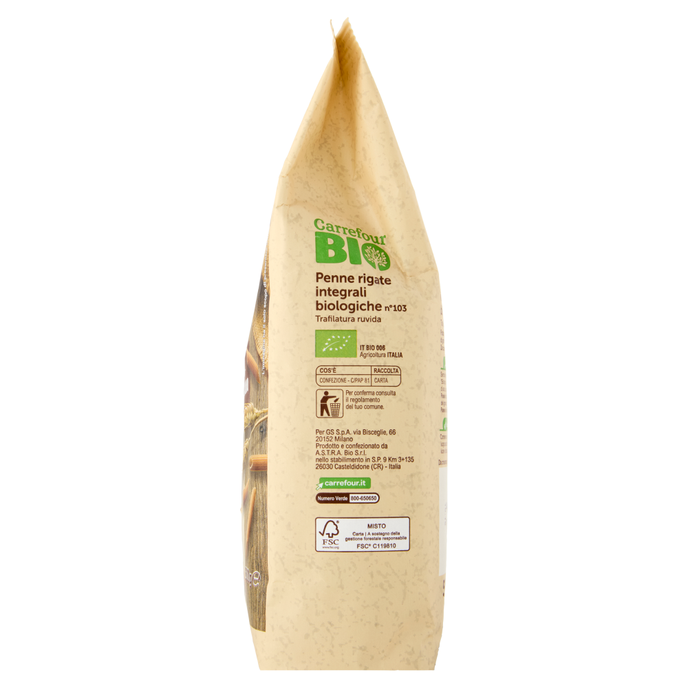 Carrefour Bio Penne rigate integrali biologiche n°103 500 g