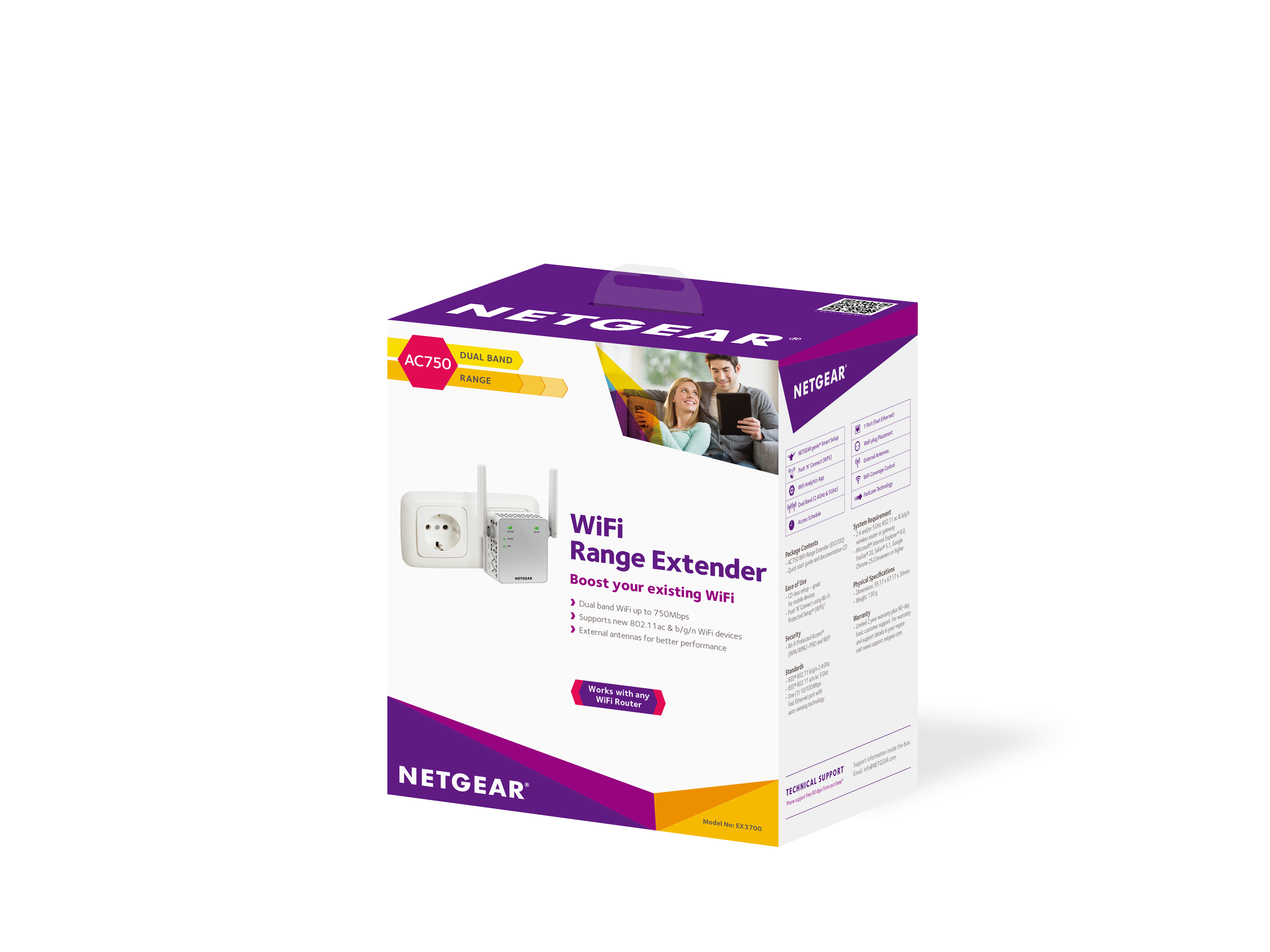 NETGEAR EX3700-100PES moltiplicatore di rete Bianco