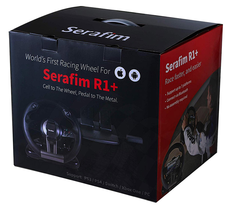 Serafim Tech R1+ periferica di gioco Nero, Grigio Bluetooth/USB Sterzo + Pedali Analogico/Digitale Android, Nintendo Switch, PC, PlayStation 4, Playstation 3, Xbox One, iOS