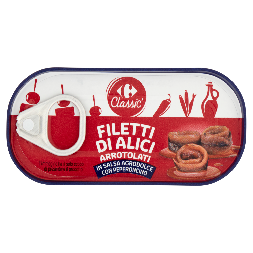 Carrefour Classic Filetti di Alici Arrotolati in Salsa Agrodolce con Peperoncini 50 g