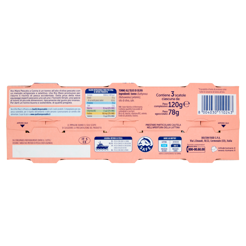 Rio mare Tonno all'Olio di Oliva Pescato a Canna 2+1 x 120 g