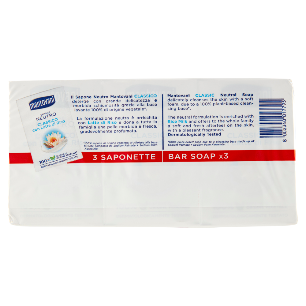 mantovani Sapone Neutro Classico con Latte di Riso 3 x 90 g