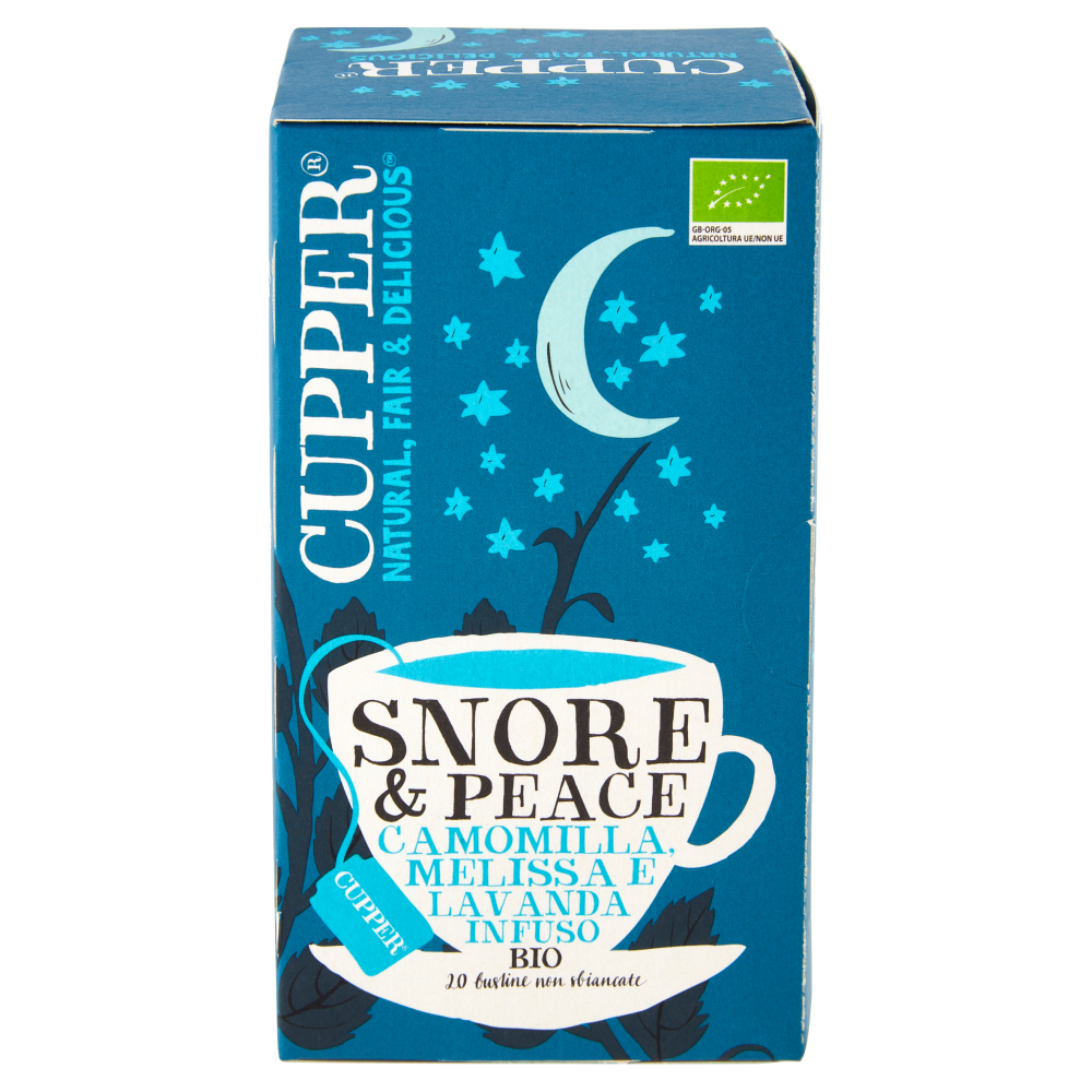 CUPPER Snore & Peace Infuso Biologico Camomilla, Melissa e Lavanda, Tisana Delicata, 20 Bustine 30 g