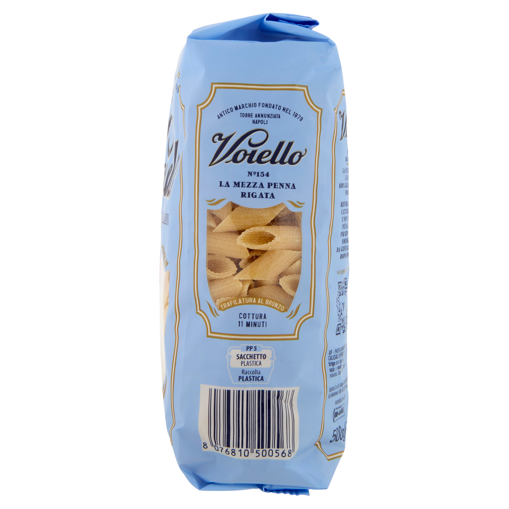 Voiello Pasta La Mezza Penna Rigata N°154 grani 100% italiani Trafilata bronzo 500g