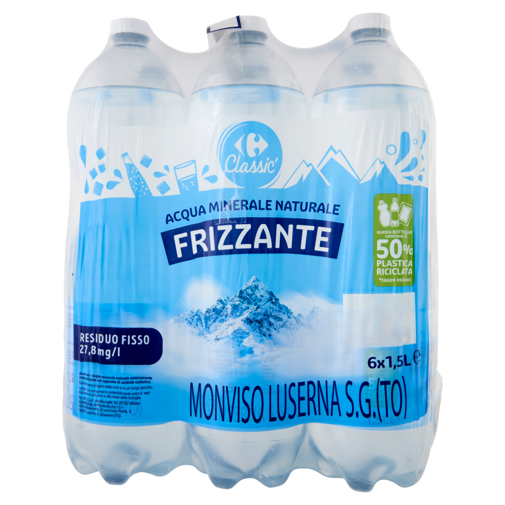 Carrefour Classic Frizzante Acqua Minerale Naturale Monviso 6 x 1,5 L