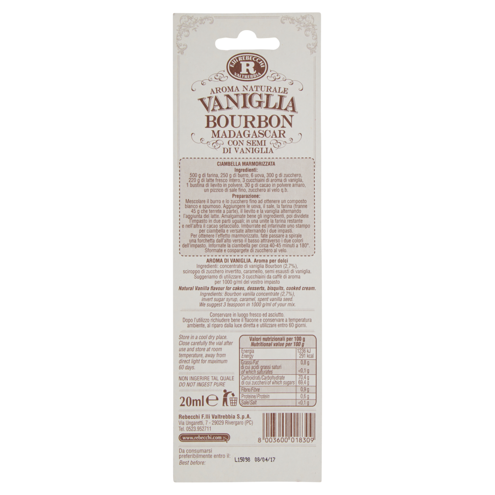 F.lli Rebecchi Valtrebbia Pasticceria Creativa Aroma Naturale Vaniglia Bourbon Madagascar 20 ml