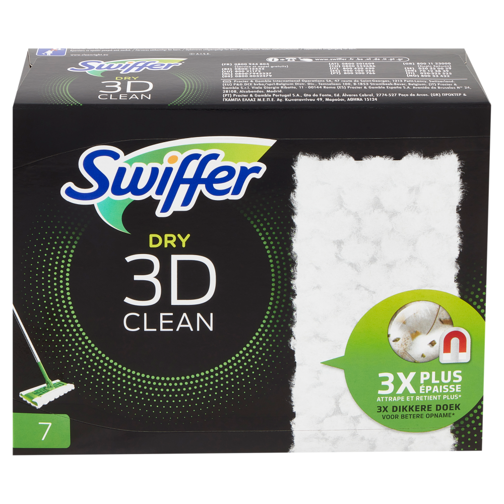 Swiffer Dry 3D Clean Panni Cattura Polvere per Scopa Swiffer - Ricarica 7 Salviette