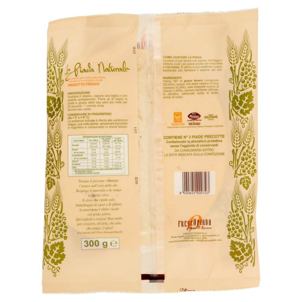 FrescOpiada la Piada Naturale all'olio extra vergine di oliva 3 x 100 g