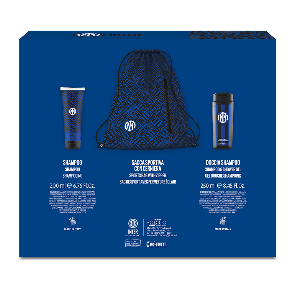 INTER  GIFT SET BAG  (Shampoo 200 ml+ Doccia Shampoo  250ml  + sacca portascarpe)