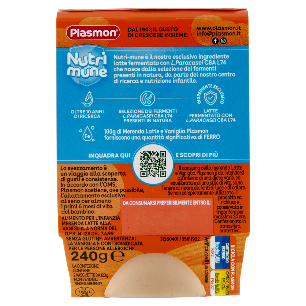 Plasmon la Merenda Latte e Vaniglia Nutri mune 240 g