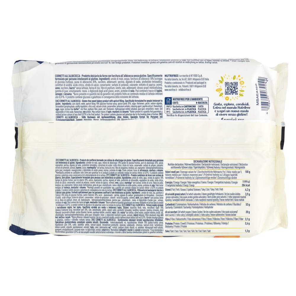Nutrifree Cornetti all'Albicocca Senza Glutine 4 Monoporzioni 240 g