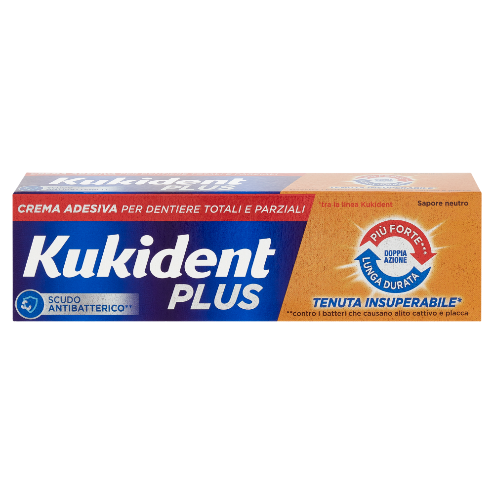 Kukident Plus Doppia Azione Crema Adesiva per Dentiere Totali e Parziali 35 g