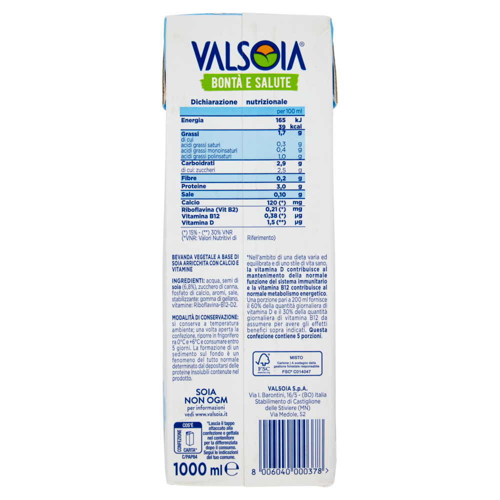 Valsoia Bontà e Salute Bevanda soia gusto Morbido 1000 ml
