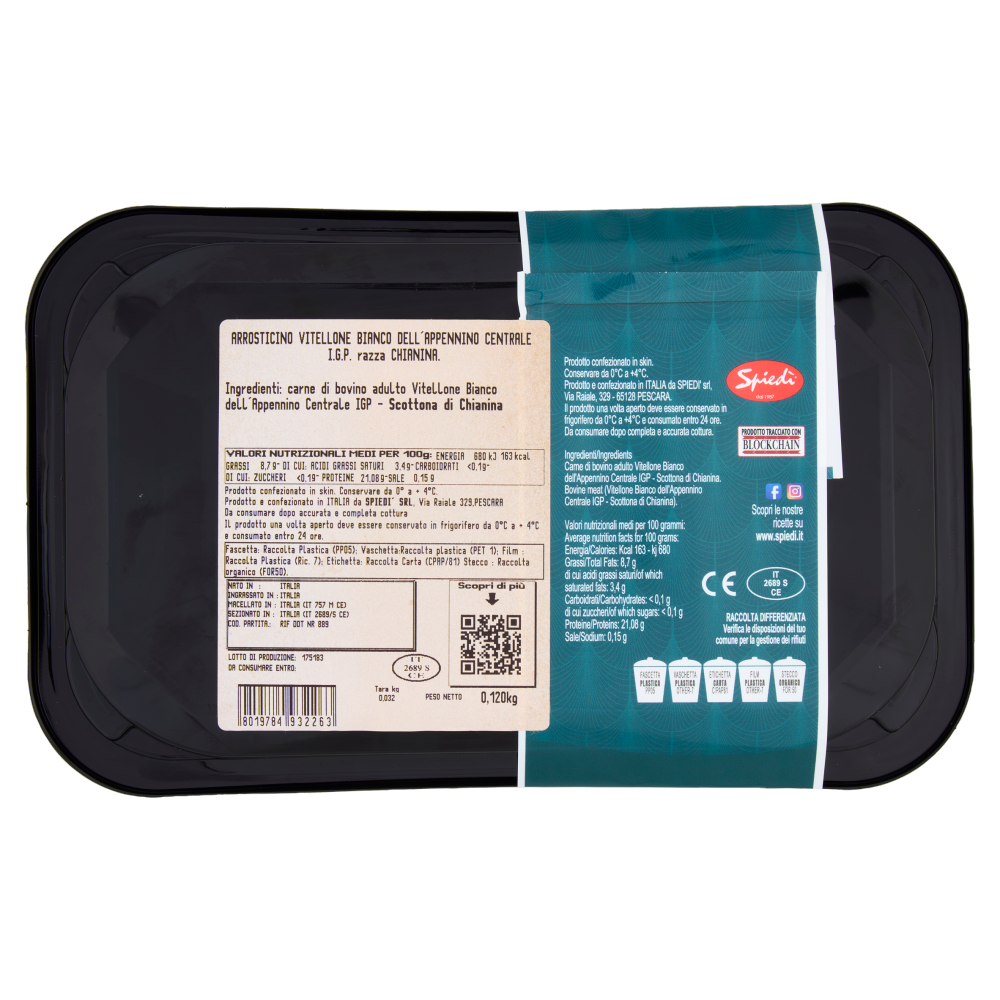 Spiedì Arrosticino I.G.P. Vitellone Bianco dell'Appennino Centrale razza Chianina 0,120 Kg