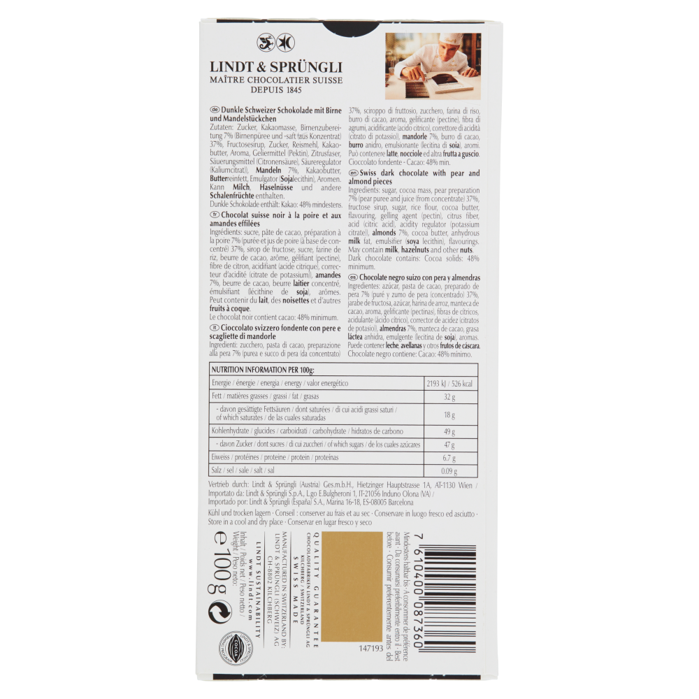 Lindt Excellence Poire Intense Noir 100 g