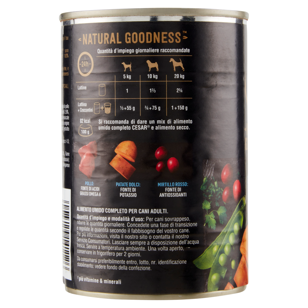 Cesar Natural Goodness Cibo Umido Cane con Pollo, con Patate Dolci, Piselli e Mirtillo Rosso 400 g