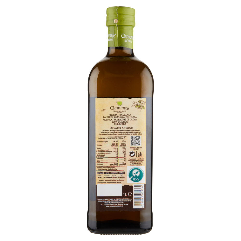 Clemente Olio Extravergine di Oliva 100% Italiano Biologico 1 L