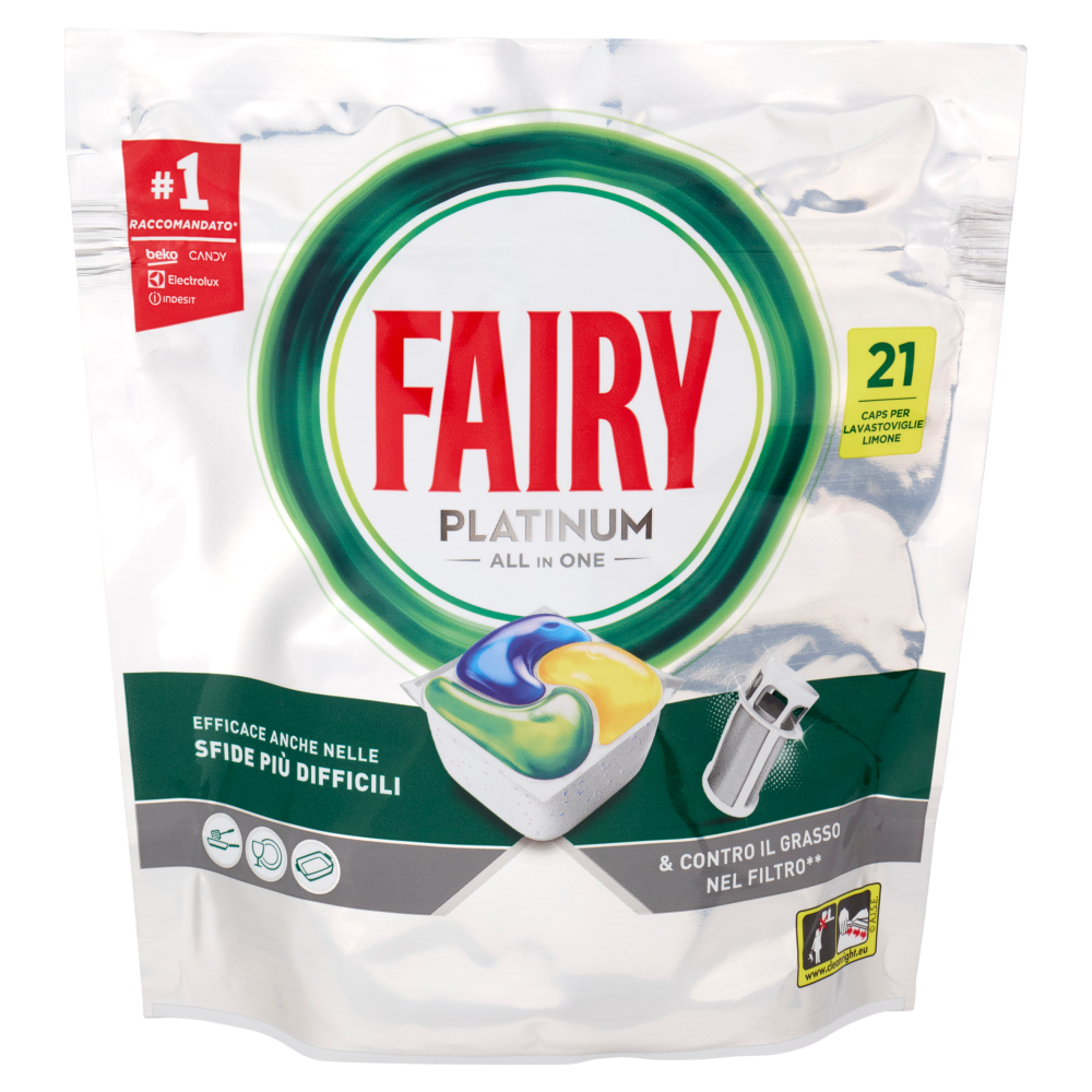 Fairy Pastiglie Lavastoviglie Platinum All in One, Detersivo Piatti Limone, 21 Capsule 313 g