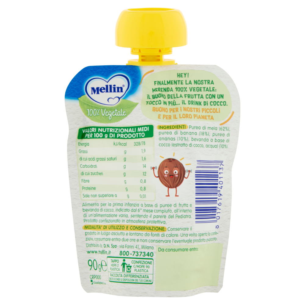 Mellin Drink di Cocco con Banana Mela e Ananas 90 g