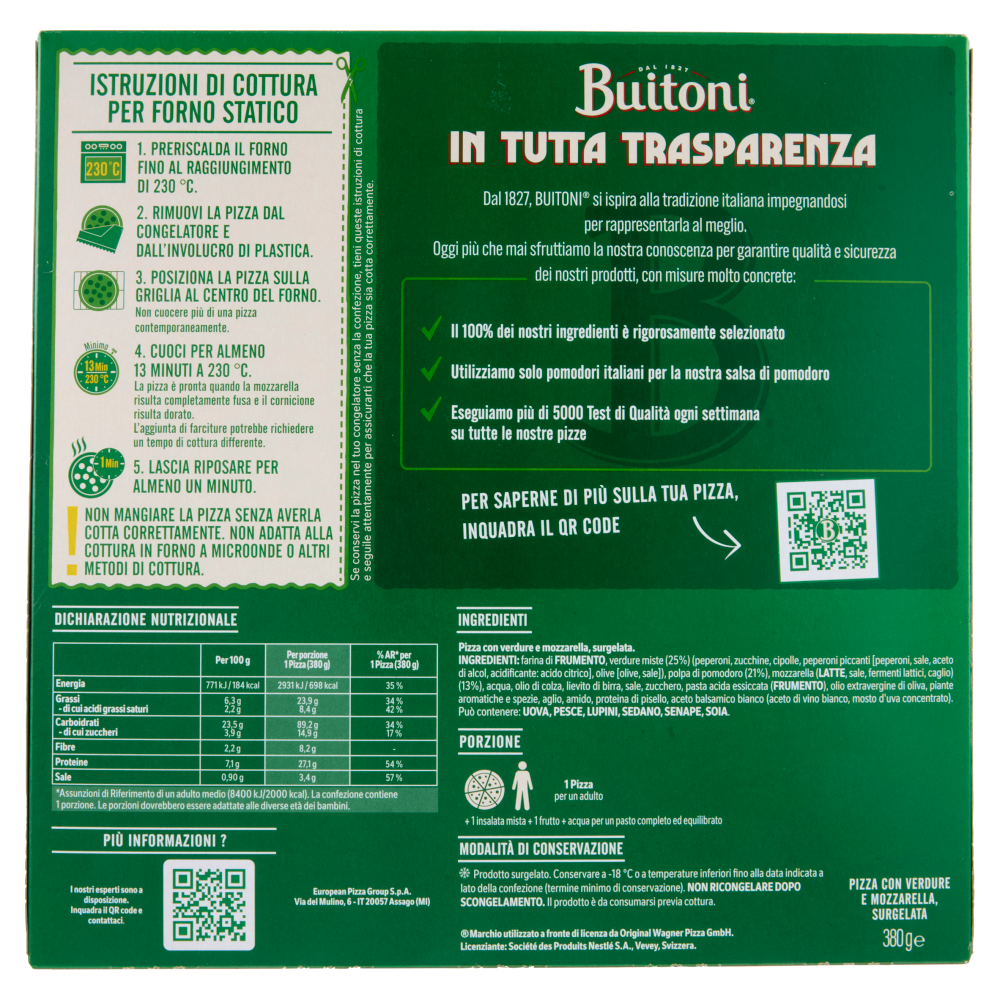 Buitoni Forno di Pietra Verdure Pizza surgelata 380 g