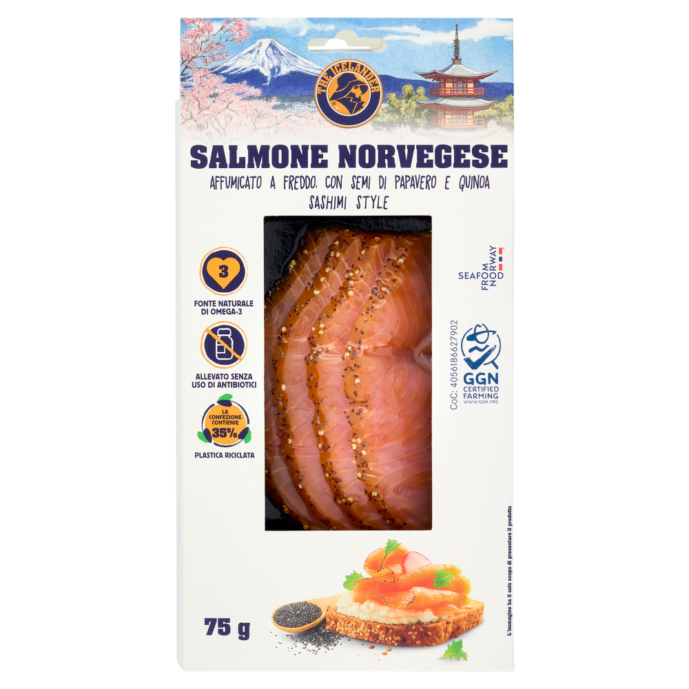 The Icelander Salmone Norvegese Affumicato a Freddo, con Semi di Papavero e Quinoa 75 g
