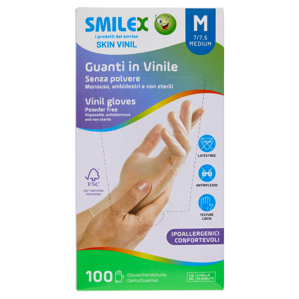 Smilex Guanti in Vinile Senza polvere M 100 pz
