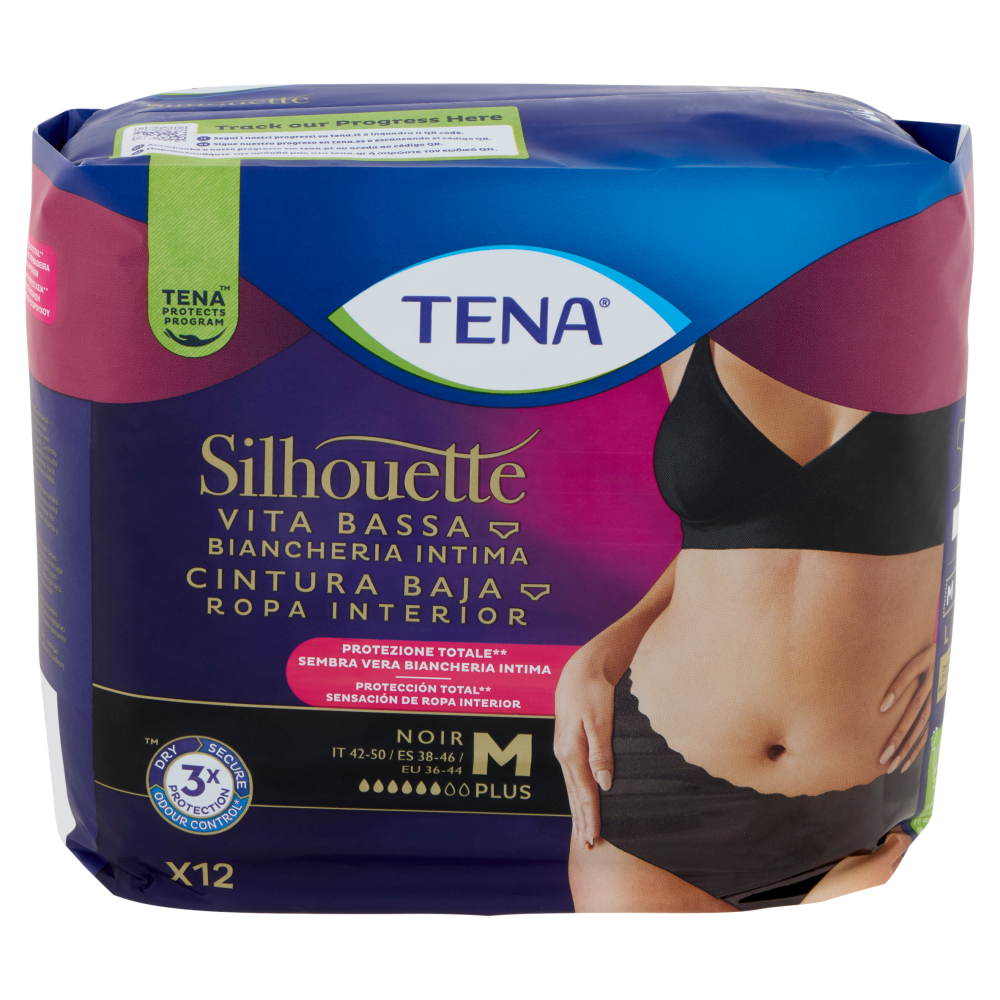 Tena Silhouette Vita Bassa Biancheria Intima Plus M Noir 12 pz