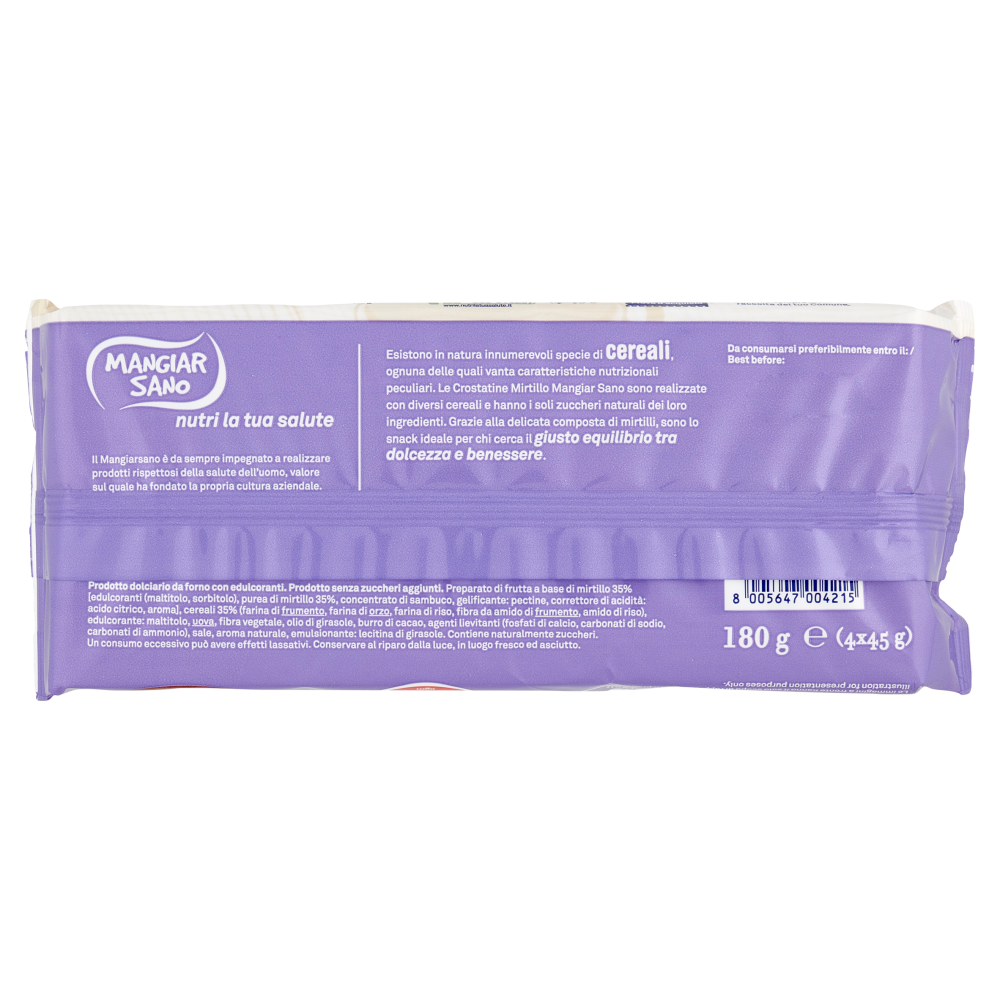 Mangiar Sano 0% Zuccheri Aggiunti crostatina mirtillo ai cereali 4 x 45 g