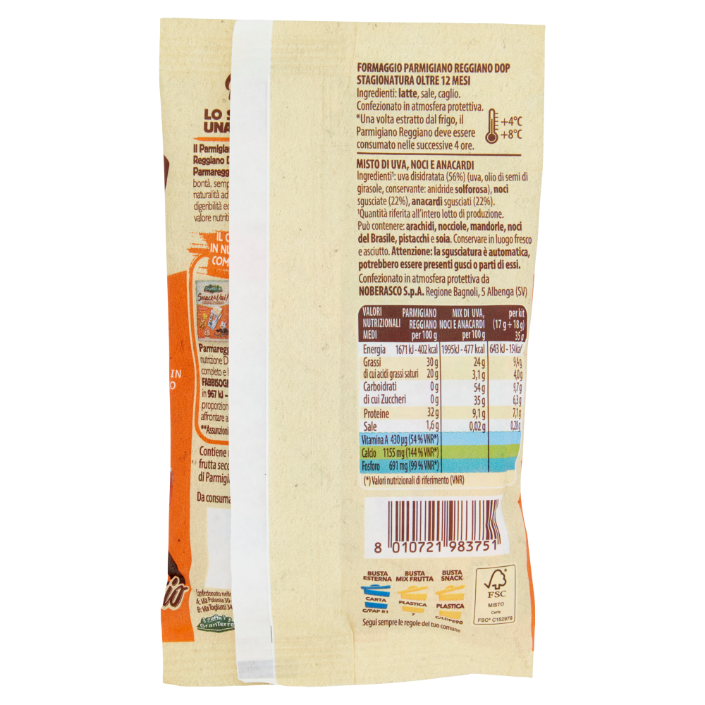 Parmareggio Snack & Vai! Parmigiano Reggiano DOP e Mix di Frutta Noberasco 35 g
