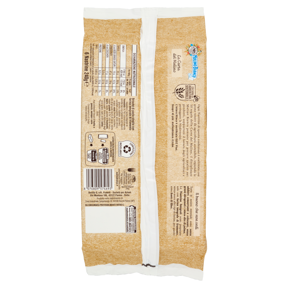 Mulino Bianco Nastrine Integrali Merenda 100% Farina Integrale 6 pezzi 240g