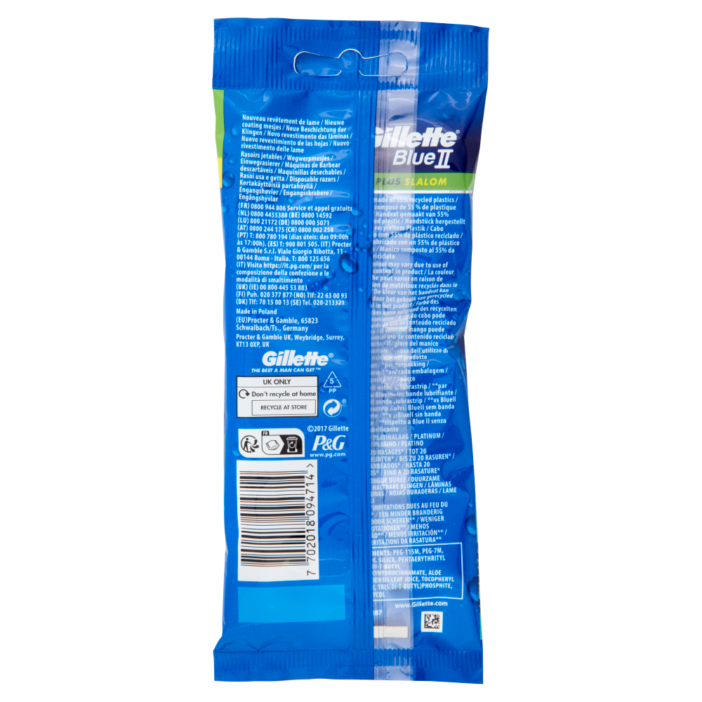 Gillette Blue II Plus Slalom Rasoio da Uomo Usa e Getta a 2 Lame con Testina Oscillante, 4 Rasoi