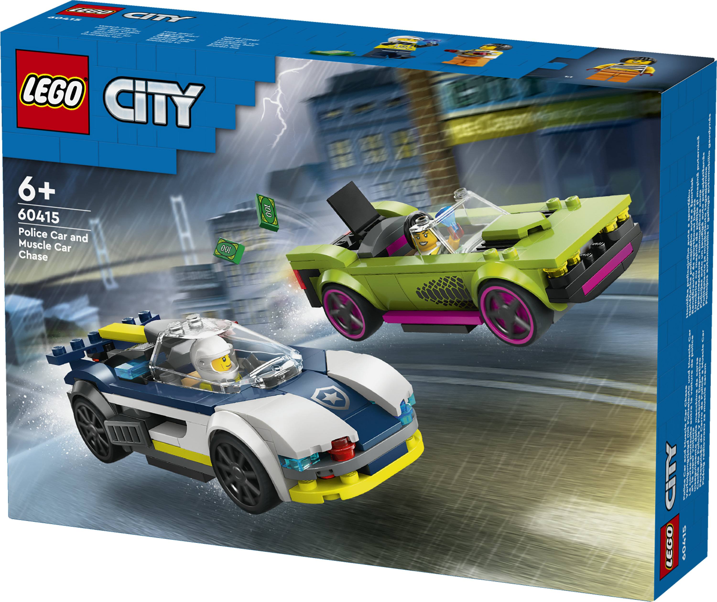 LEGO City 60415 Inseguimento della Macchina da Corsa, 2 Modellini di Auto della Polizia, Giocattolo per Bambini di 6+ Anni