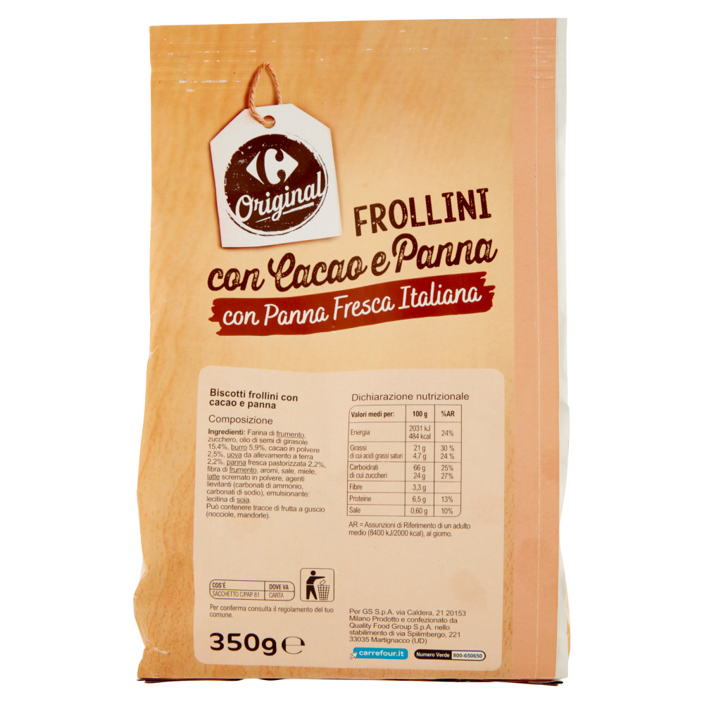 Carrefour Original Frollini con Cacao e Panna 350 g