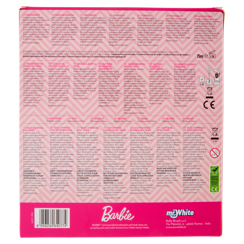 Mr. White Oral Care Kit con Timer Luminoso Barbie