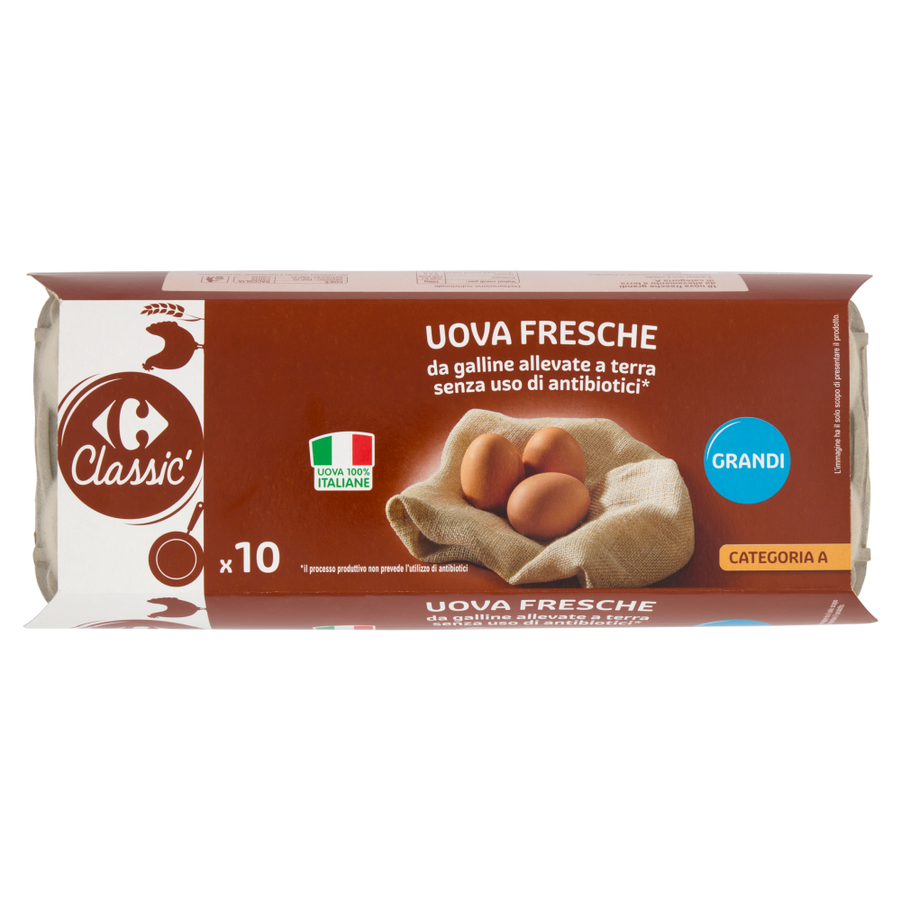 Carrefour Classic Uova Fresche da galline allevate a terra senza uso di antibiotici* Grandi x10